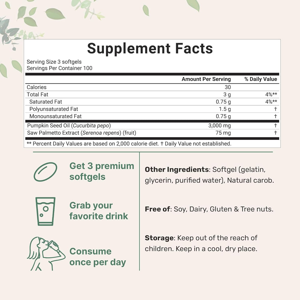 3-Pack Micro Ingredients Pumpkin Seed Oil 3,000mg | 2-in-1 Saw Palmetto | 900 Softgels | Cold Pressed | GMO Free | Lab Tested | Organic Wellness Hub