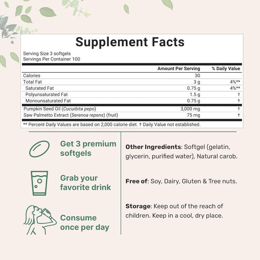 3-Pack Micro Ingredients Pumpkin Seed Oil 3,000mg | 2-in-1 Saw Palmetto | 900 Softgels | Cold Pressed | GMO Free | Lab Tested | Organic Wellness Hub