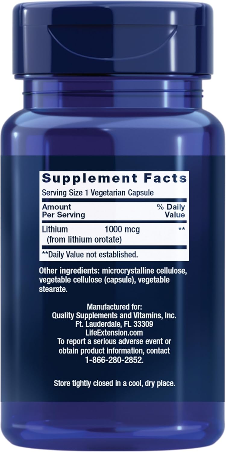 Life Extension Lithium 1000mcg 3-Pack, Essential Mineral for Brain and Body Health, 300 Vegetarian Capsules - Organic Wellness Hub