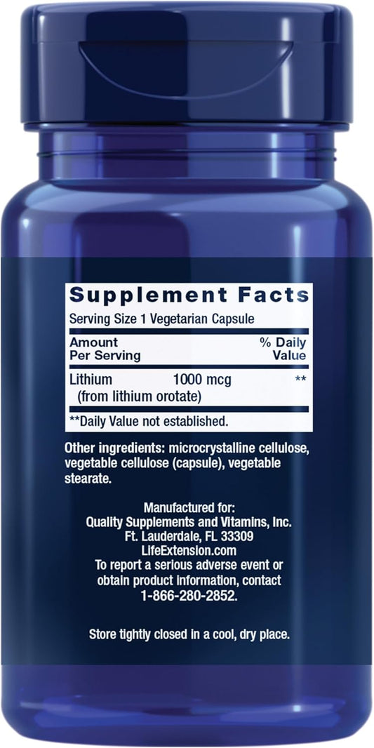 Life Extension Lithium 1000mcg 3-Pack, Essential Mineral for Brain and Body Health, 300 Vegetarian Capsules - Organic Wellness Hub
