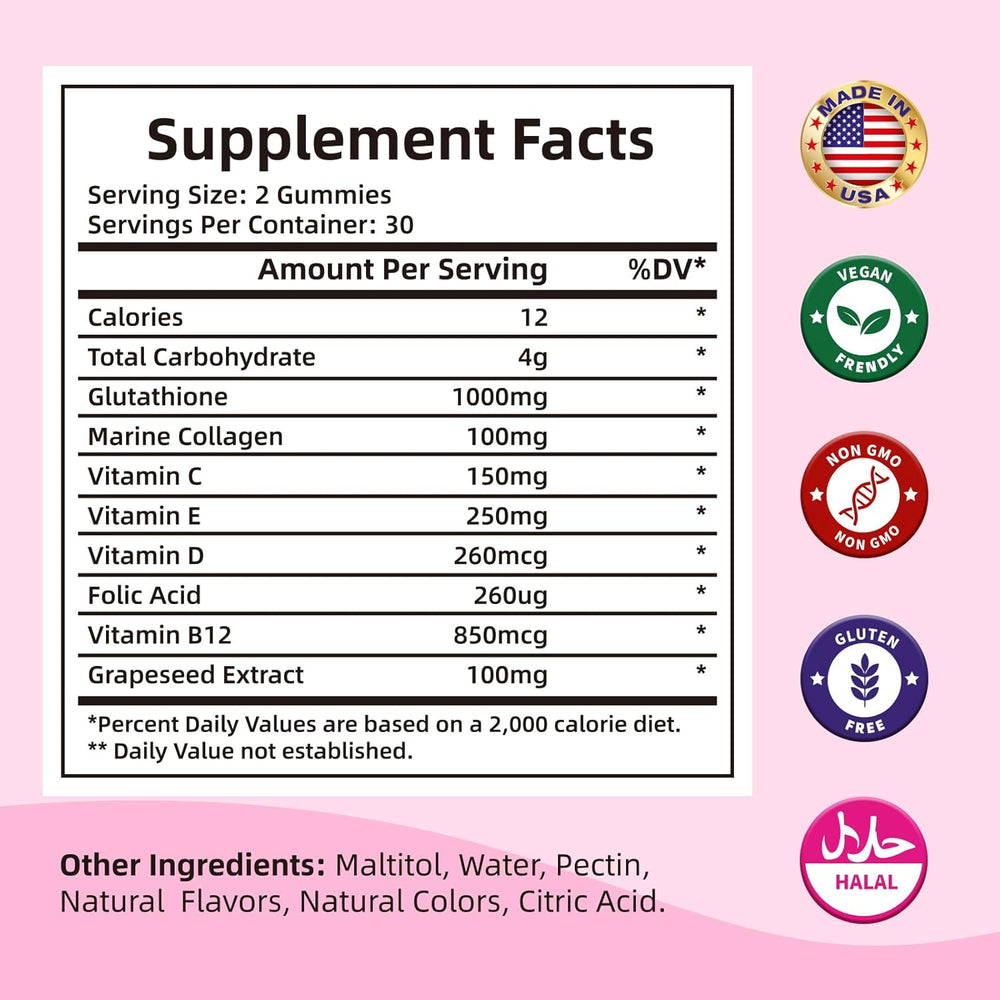 Healoading Glutathione Gummies 3-Pack Bundle 1000mg | Skin Brightening Anti-Aging Antioxidant & Bone Health | 180 Strawberry Gummies | Organic Wellness Hub