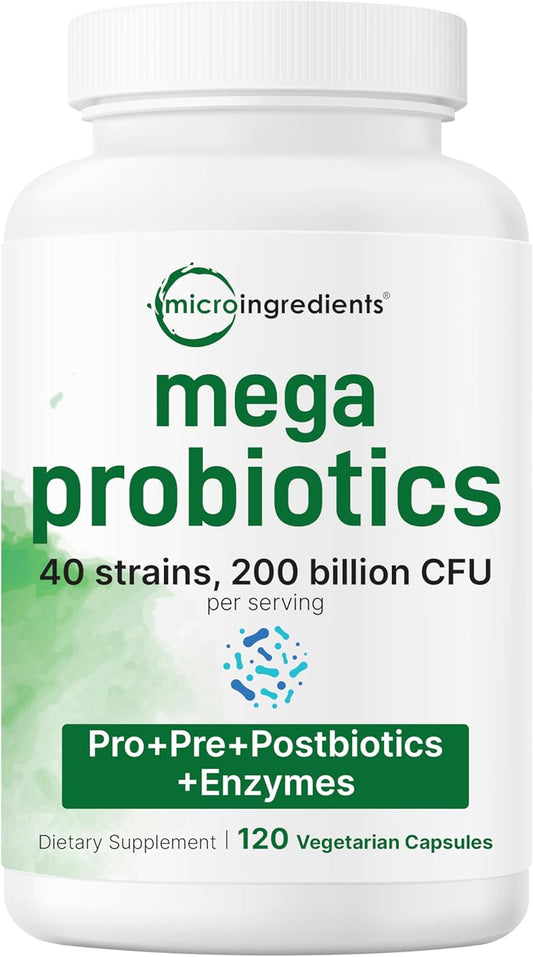 Mega Probiotics 200 Billion CFU - 40 Strains with Prebiotics, Postbiotics & Digestive Enzymes | 120 Vegetarian Capsules | Organic Wellness Hub
