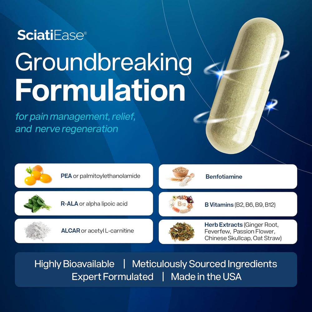 SciatiEase Sciatic Nerve Formula | 120 Capsules | Powered by AlphaPalm™ | 12 Research-Backed Vitamins & Herbs | Supports Daily Comfort, Nerve Health & Healthy Inflammatory Response