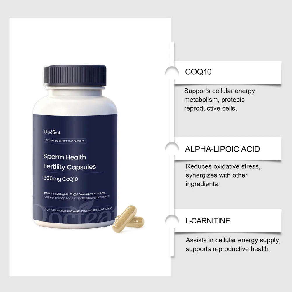 Docreat Sperm Health Fertility Capsules 300mg CoQ10 180 Capsules (3 Pack) – Advanced Male Fertility & Reproductive Support | Organic Wellness Hub