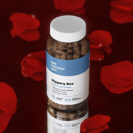 Her Fantasy Box Slippery Box | Natural Vaginal Dryness Relief | 100% Organic Herbs | Moisture Support | 60 Capsules