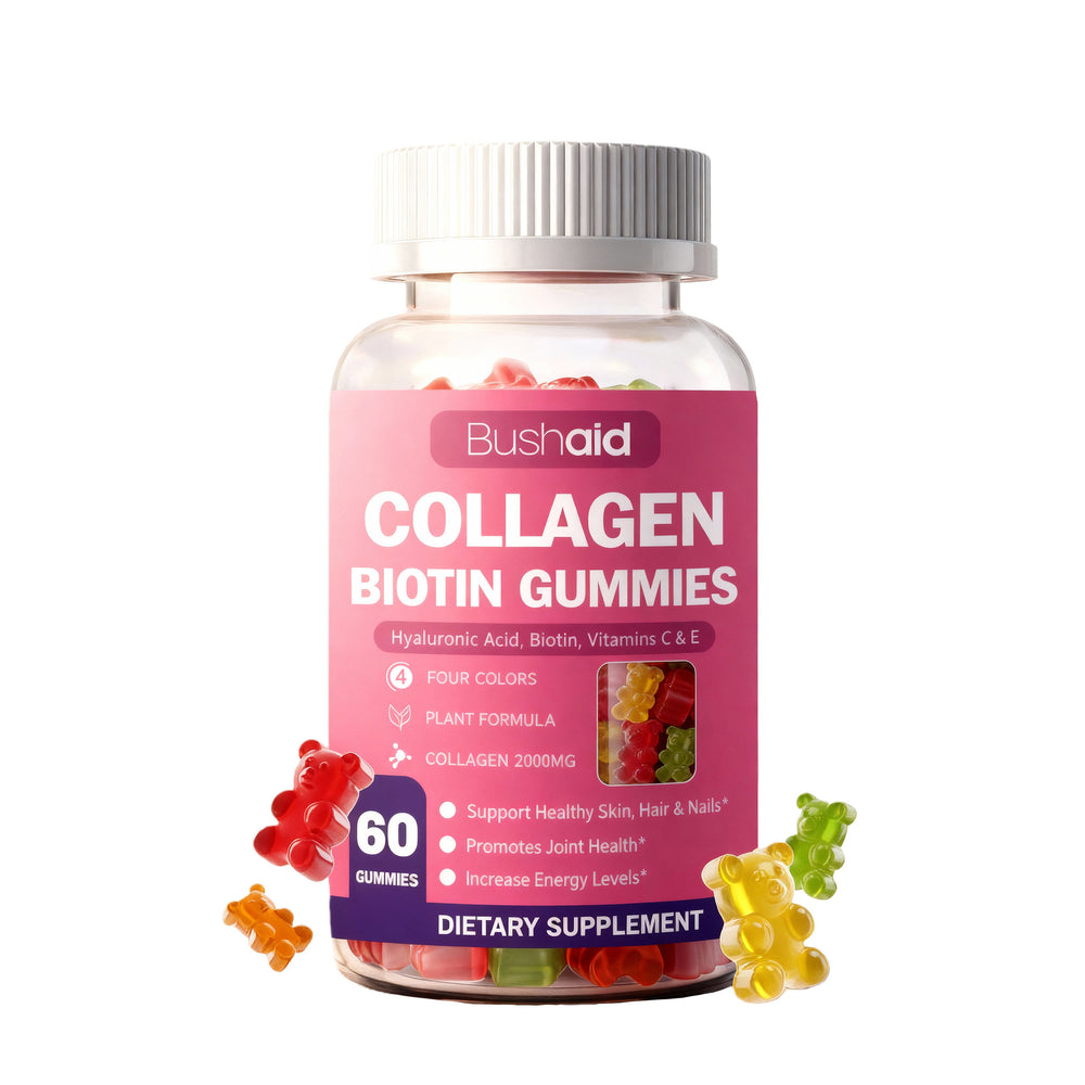 Bushaid Collagen Biotin Gummies 2000mg | Hyaluronic Acid, Vitamins C & E | Skin Hair Nails & Joint Support | 60 Gummies | Organic Wellness Hub