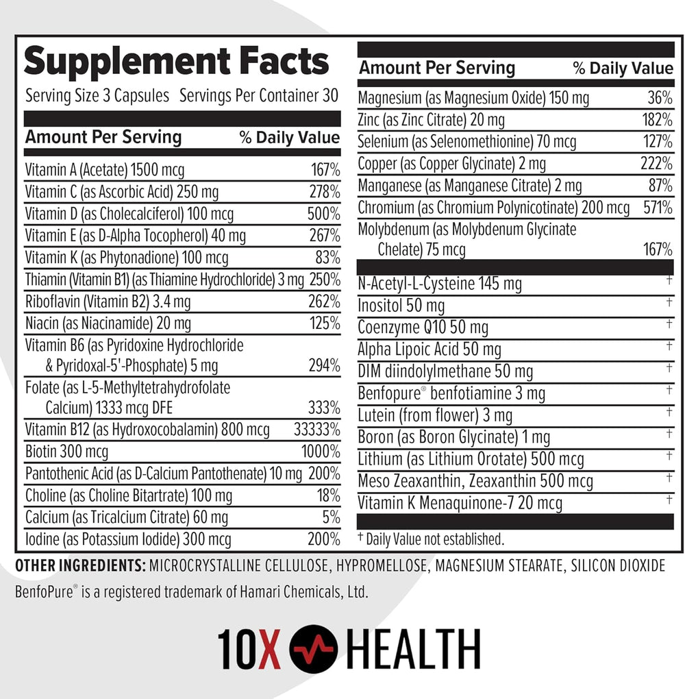3-Pack 10X Health Optimize Methylated Multivitamin | 34-in-1 Formula | 90 Capsules | Lab Tested | Organic Wellness Hub