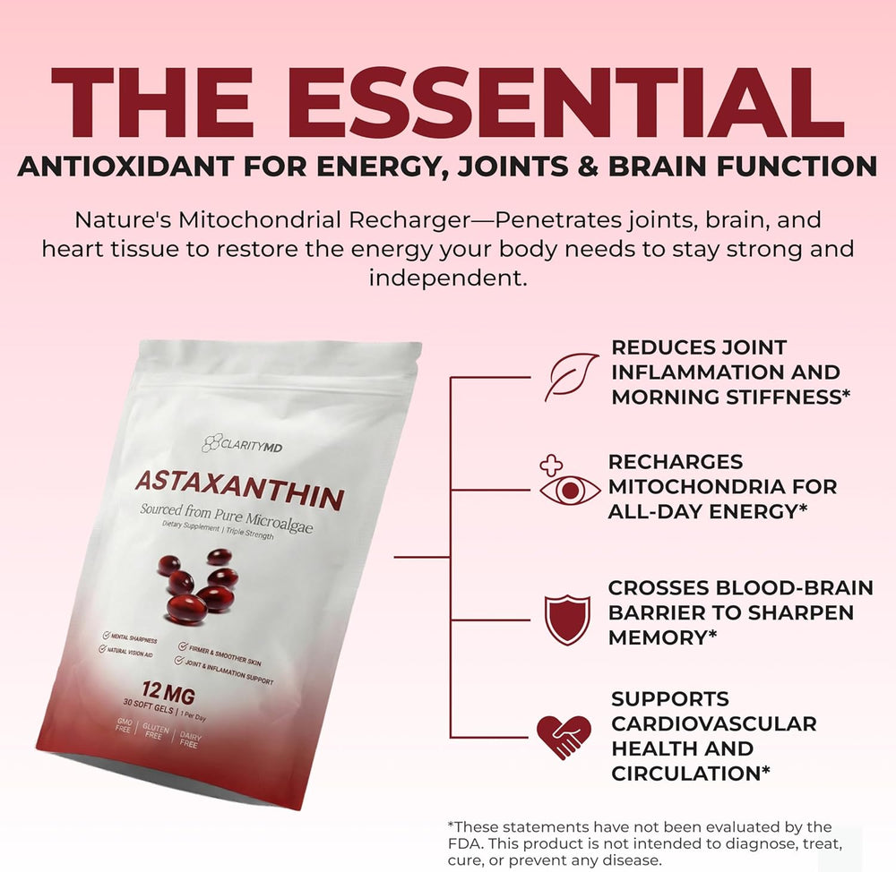 ClarityMD Astaxanthin 12mg Triple Strength - Antioxidant Support Softgels | Organic Wellness Hub