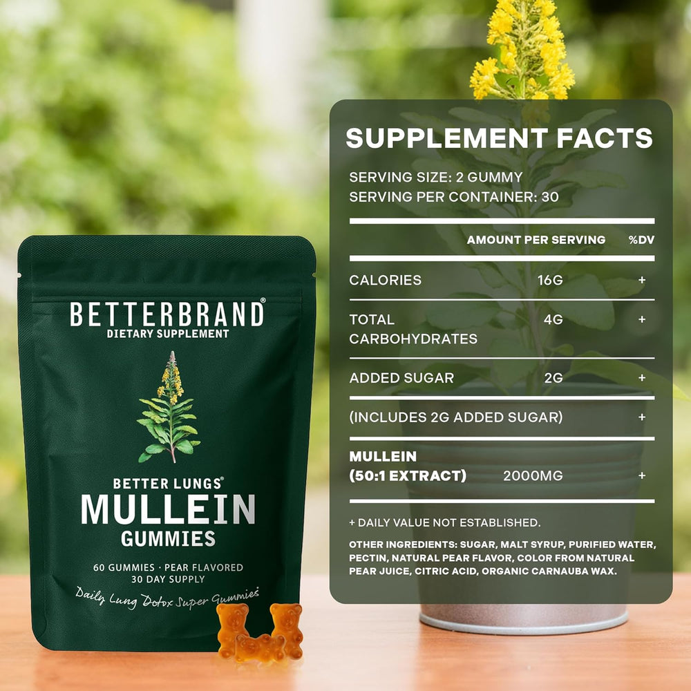 BetterBrand Mullein Gummies | Better Lungs� Daily Lung Detox Supplement | 60 Pear Gummies | 30-Day Supply | Lab Tested & Quality Guaranteed | Organic Wellness Hub