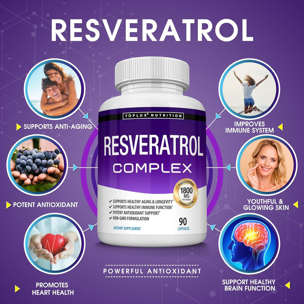 Resveratrol Complex 1800mg Natural Antioxidant 90 Capsules (3 PCS Set) | Lab Tested & Quality Guaranteed | Organic Wellness Hub