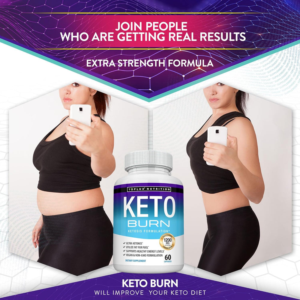 Toplux Nutrition Keto Burn 1200mg | Ketosis Formulation | Ultra Ketones | 60 Capsules | Vegan & Non-GMO | Lab Tested | Organic Wellness Hub