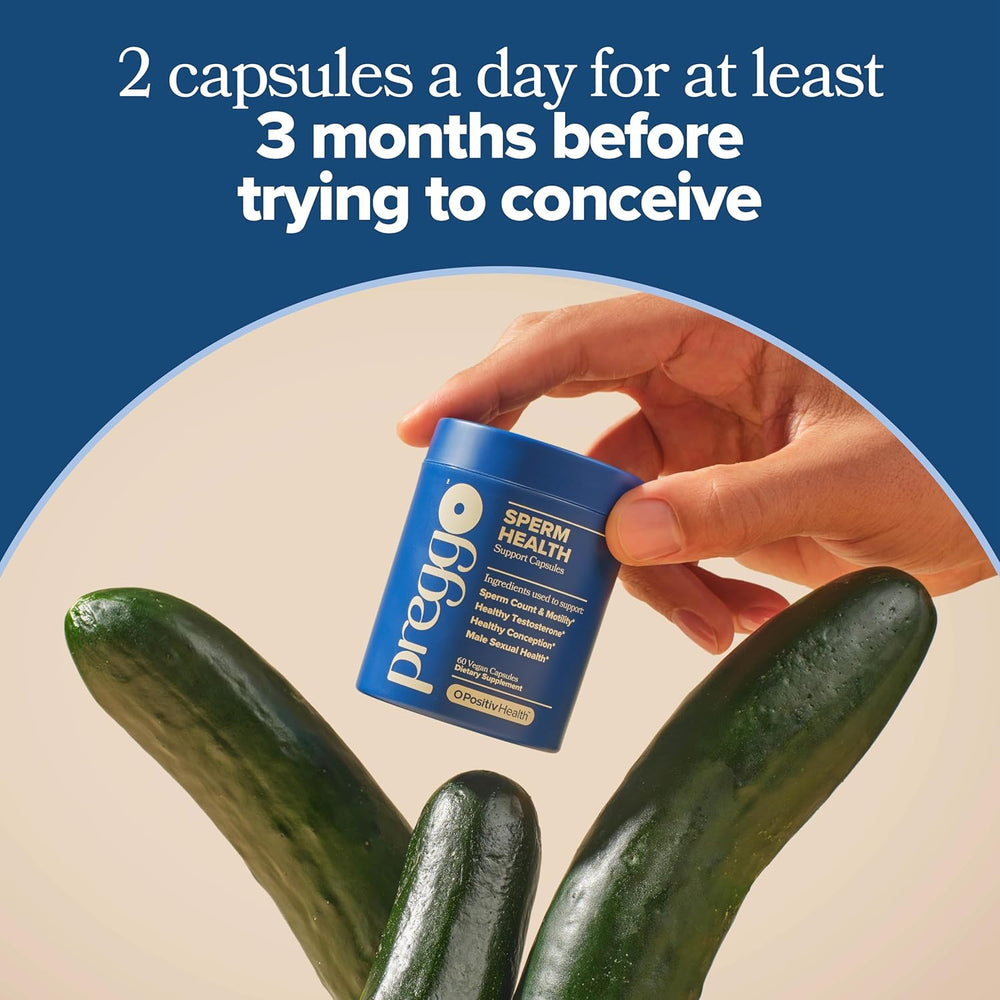 Preggo Sperm Health Support Capsules | 60 Vegan Capsules | Sperm Count, Motility & Testosterone | O Positiv Health | Organic Wellness Hub