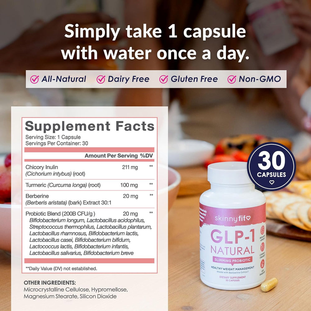 SkinnyFit GLP-1 Natural Slimming Probiotic 3-Pack | Berberine Extract for Appetite Control, Cravings & Healthy Weight Management – 90 Capsules | Organic Wellness Hub