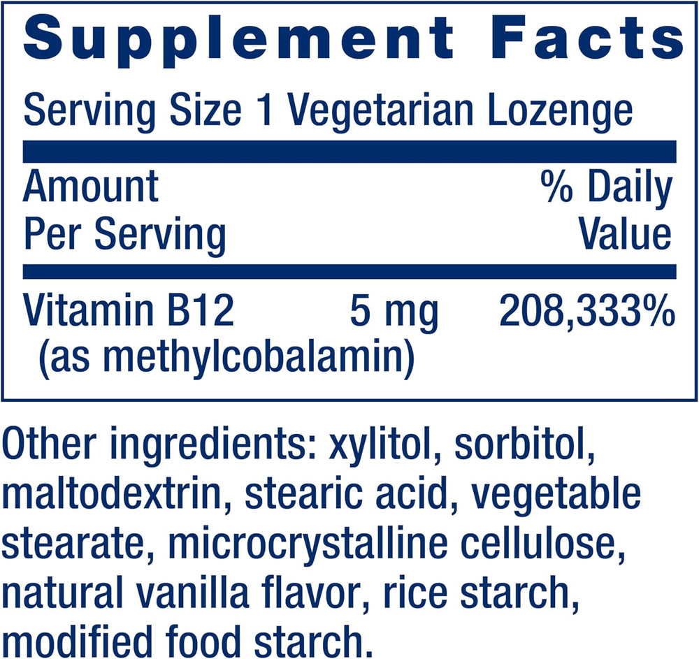 Life Extension Vitamin B12 Methylcobalamin 5mg - 60 Vegetarian Lozenges (Pack of 3) | Bioactive B12 Supplement - Organic Wellness Hub