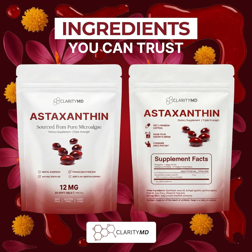 ClarityMD Astaxanthin 12mg Triple Strength - Antioxidant Support Softgels | Organic Wellness Hub