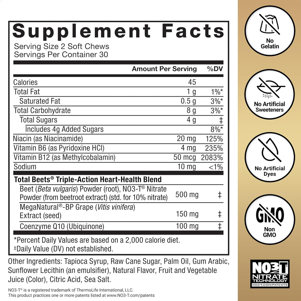 Force Factor Total Beets Heart Health 3-Pack Bundle | 180 Soft Chews | Blood Pressure Support | Organic Wellness Hub