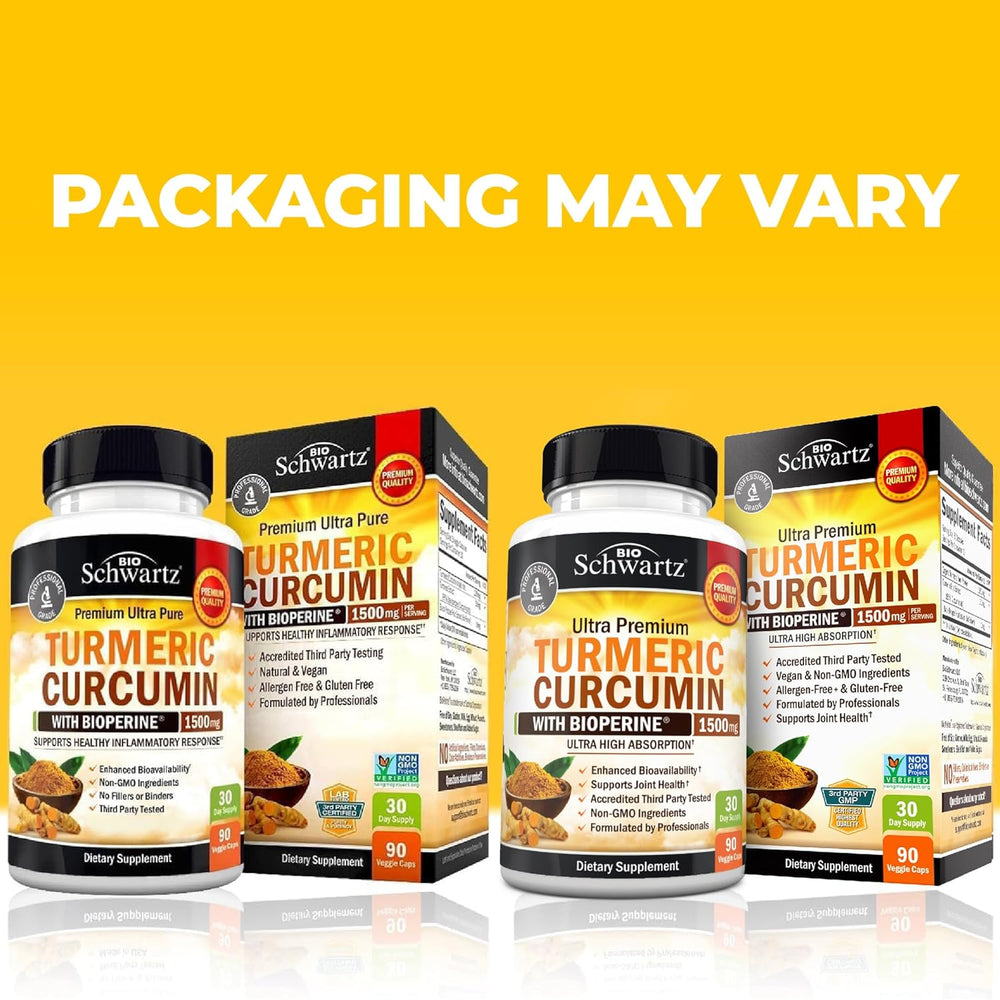 BioSchwartz Ultra Premium Turmeric Curcumin with BioPerine 1500mg - 90 Veggie Capsules | High Absorption Formula | Organic Wellness Hub