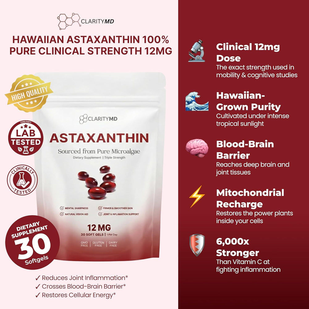 ClarityMD Astaxanthin 12mg Triple Strength Softgels 3-Pack – Premium Antioxidant Support | Organic Wellness Hub