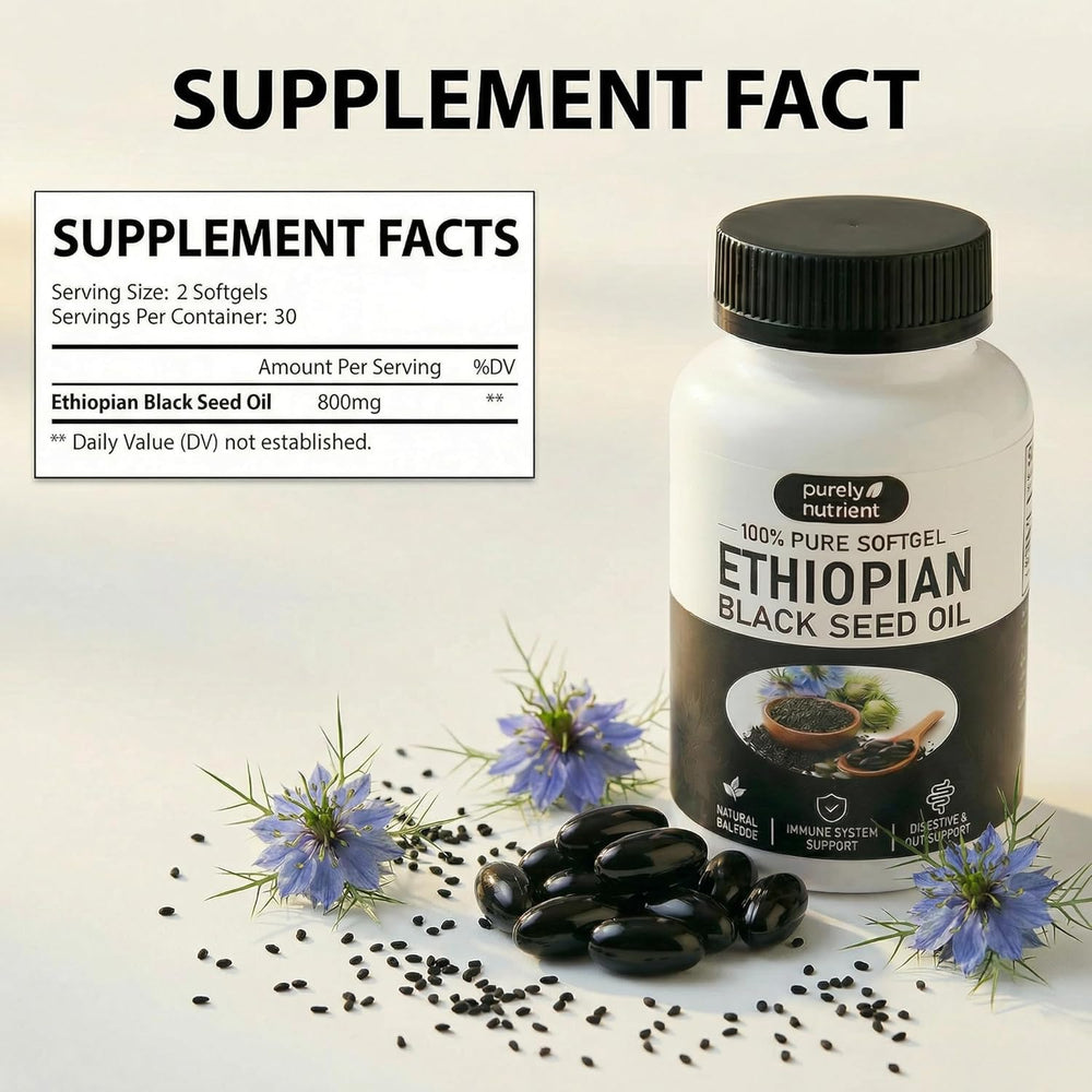 Purely Nutrient Ethiopian Black Seed Oil Softgels 3-Pack | 100% Pure Nigella Sativa | 180 Softgels