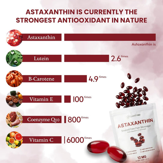 ClarityMD Astaxanthin 12mg Triple Strength - Antioxidant Support Softgels | Organic Wellness Hub
