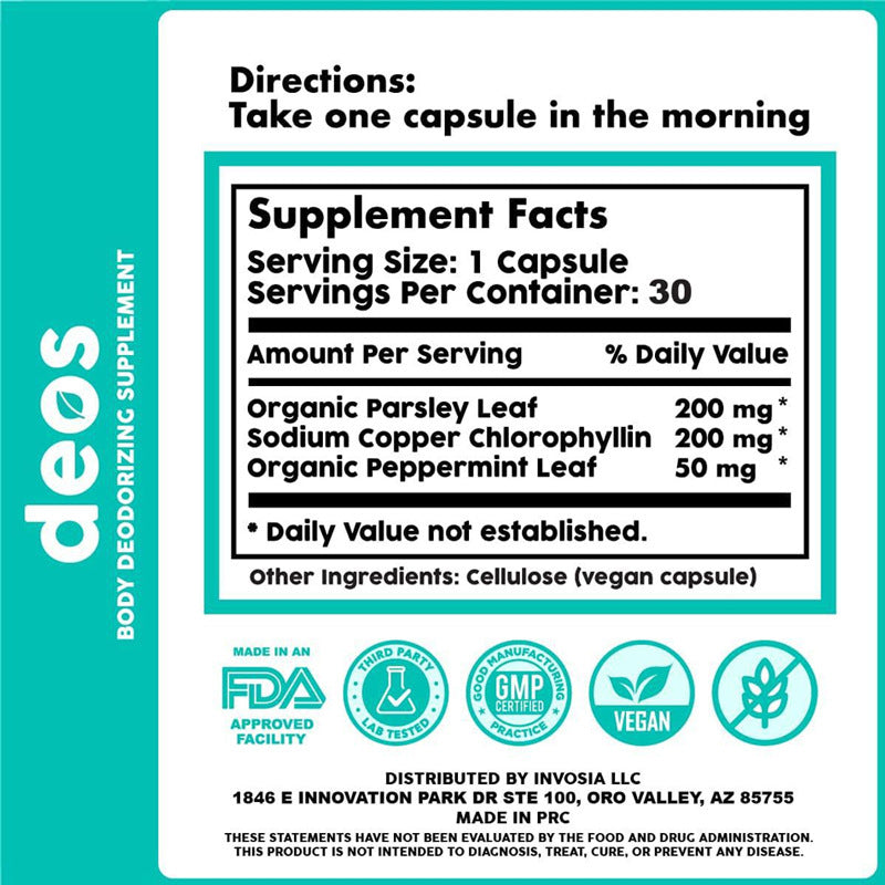 Deos Body Deodorizing Supplement (60 Capsules) - Natural Body Odor Control | Organic Wellness Hub