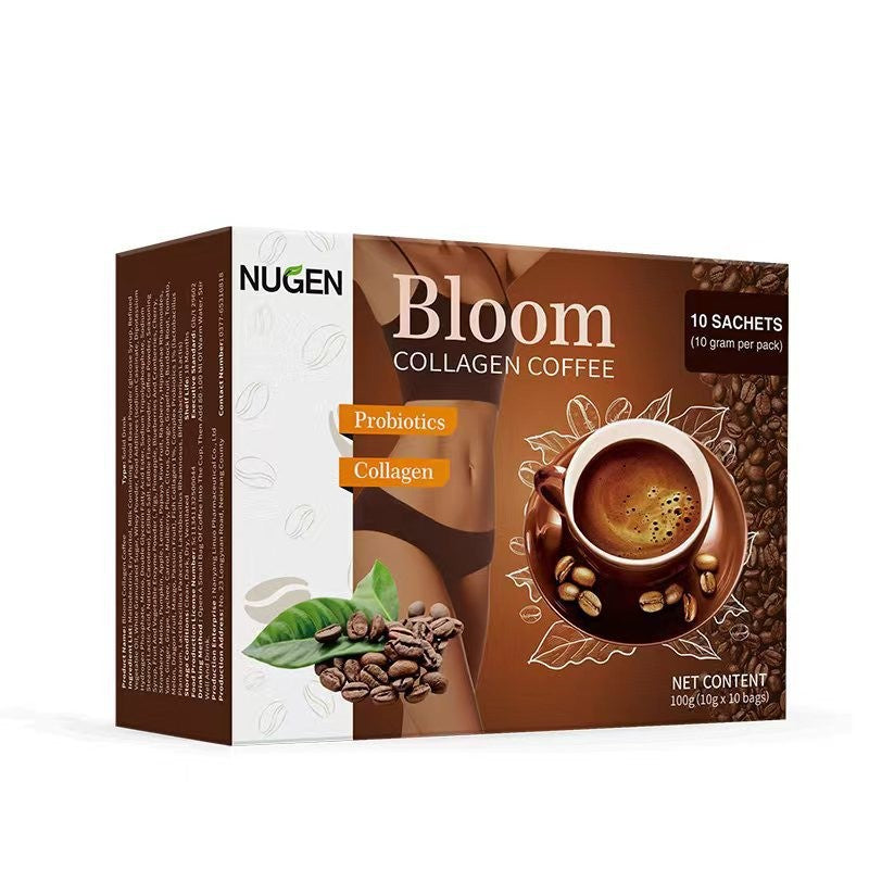 NUGEN Bloom Collagen Coffee with Probiotics | 10 Sachets | Slimming Beauty Coffee | Organic Wellness Hub