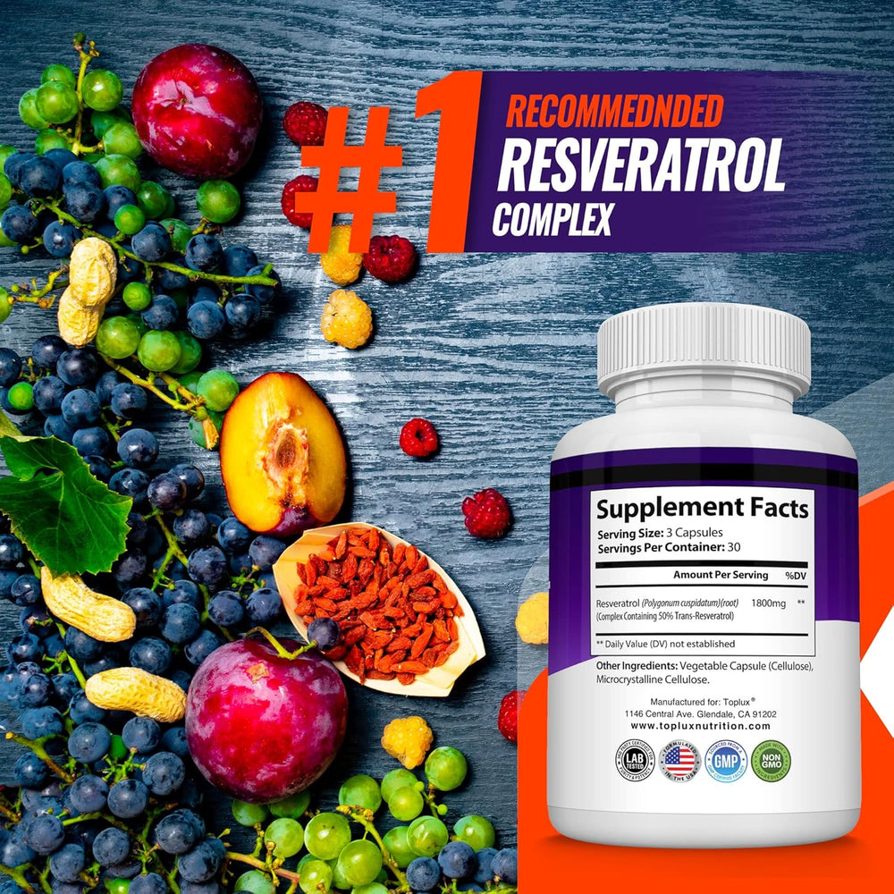 Resveratrol Complex 1800mg Natural Antioxidant 90 Capsules | Lab Tested & Quality Guaranteed | Organic Wellness Hub