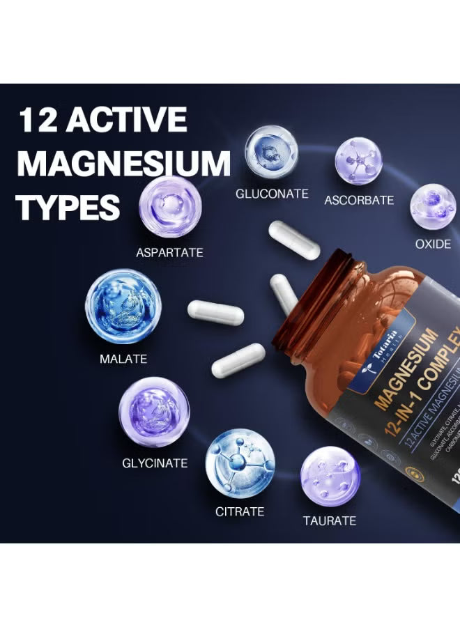 Totaria Health Magnesium 12-in-1 Complex 700mg 3-Pack – High Absorption Magnesium Supplement | 360 Capsules | Organic Wellness Hub