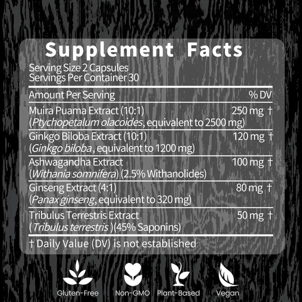 Potency Wood 3-Pack Bundle | Male Vitality Supplement | Muira Puama, Ginkgo Biloba & Ginseng | 180 Vegetarian Capsules | Made in USA