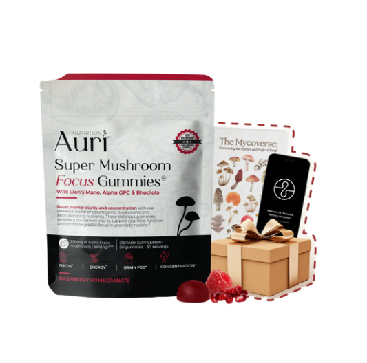 Auri Super Mushroom Focus Gummies� | Lion's Mane, Alpha GPC & Rhodiola | Brain Focus, Energy & Concentration | Lab Tested | 60 Gummies | Organic Wellness Hub