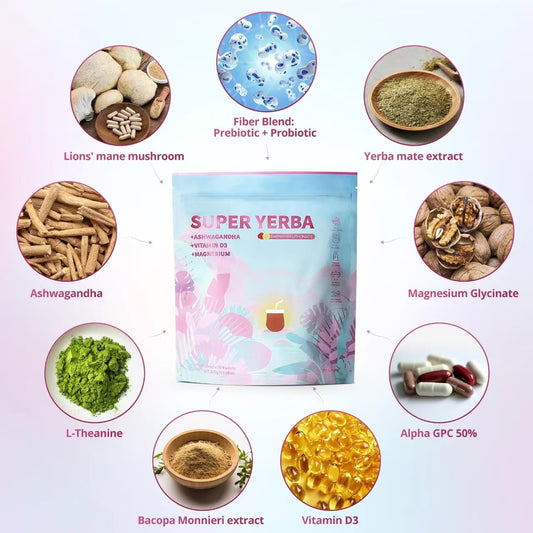 BOOONE Super Yerba Mate Drink Mix - Raspberry Lemonade | Ashwagandha, Vitamin D3 & Magnesium | Low Sugar Energy | 30 Single-Serve Packets | Natural Focus & Vitality Boost