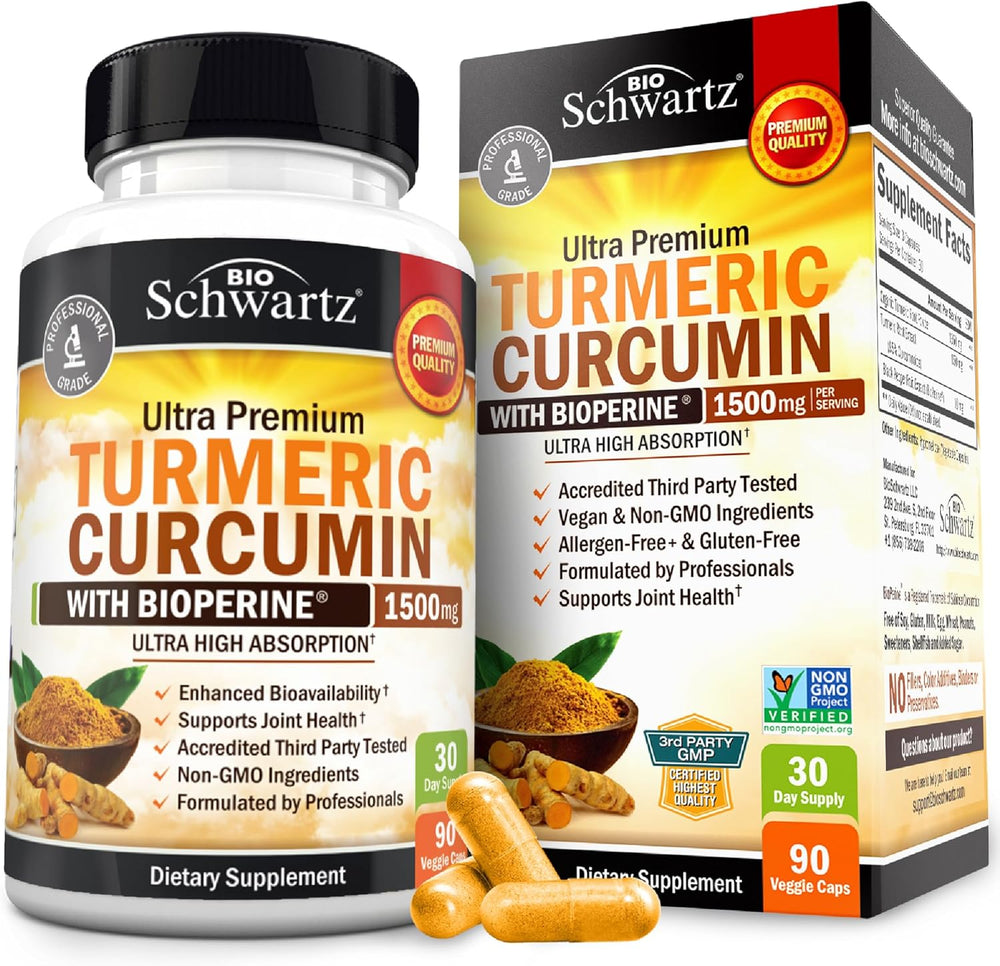 BioSchwartz Ultra Premium Turmeric Curcumin with BioPerine 1500mg ? 90 Veggie Capsules | High Absorption Formula | Organic Wellness Hub