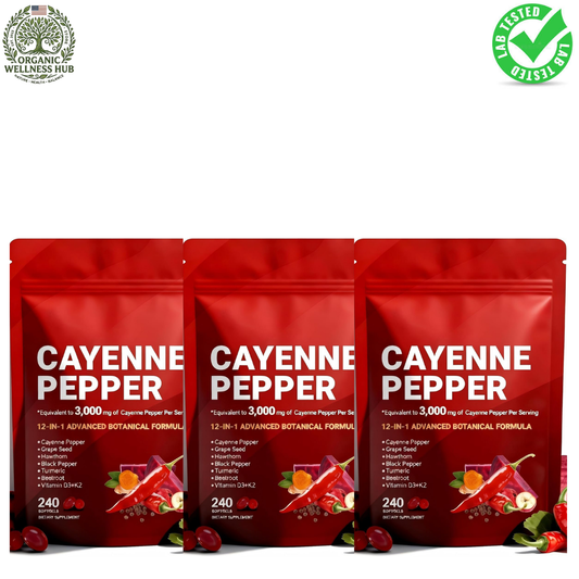 Cayenne Pepper 3,000mg Supplement (3 Pack) – 720 Softgels | 12-in-1 Advanced Botanical Formula | Organic Wellness Hub
