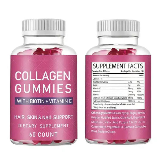 Collagen Gummies with Biotin & Vitamin C - Hair, Skin & Nail Support | 60 Count | Organic Wellness Hub