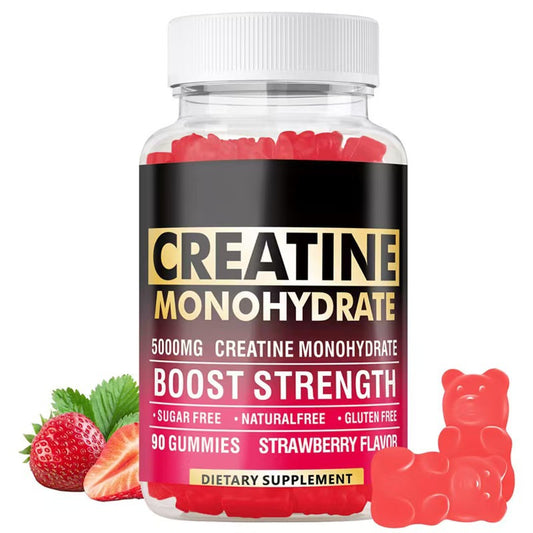 Creatine Monohydrate Gummies 5000mg Strawberry Flavor Sugar Free Gluten Free 90 Gummies Sports Supplement Organic Wellness Hub