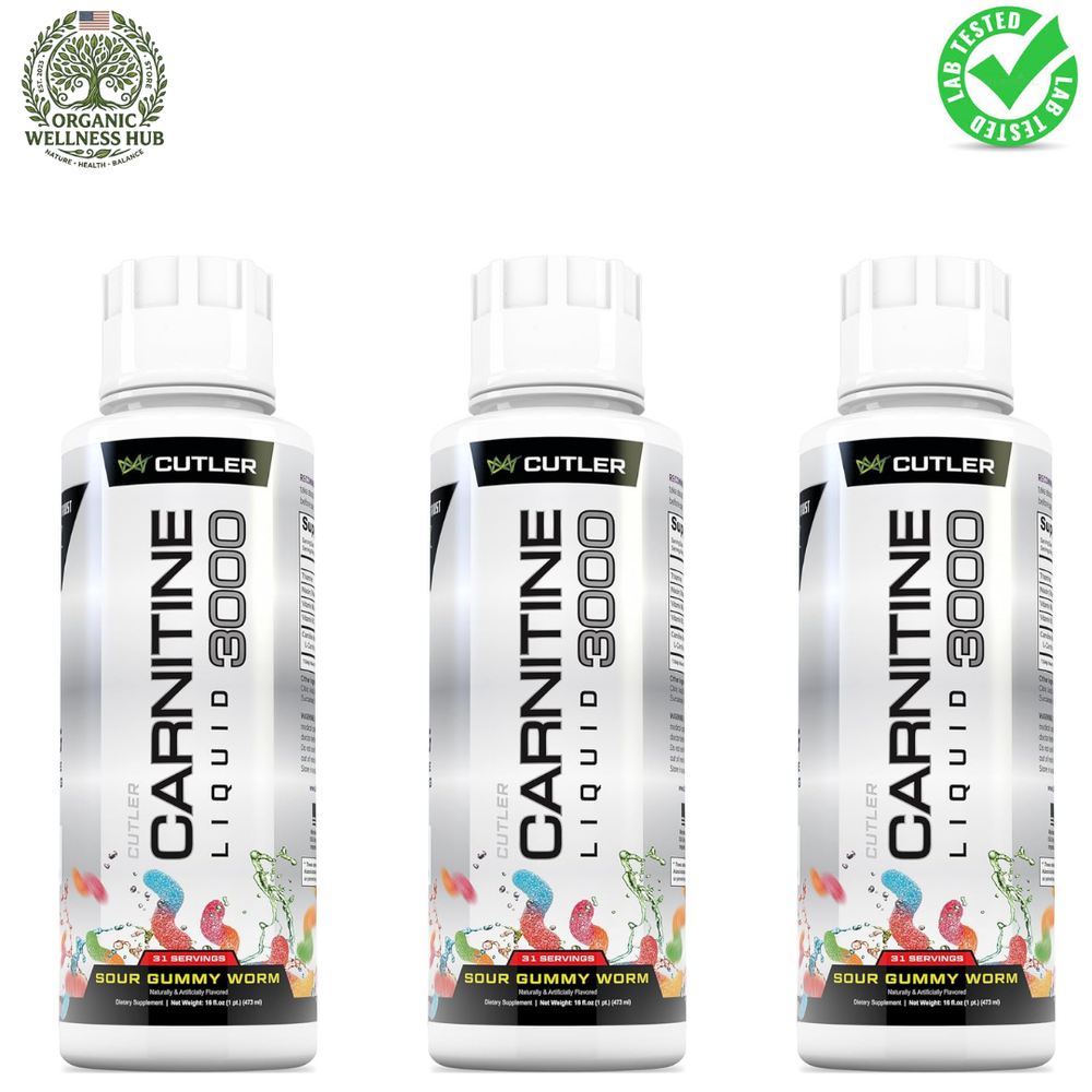 Cutler Carnitine 3000 Liquid 3-Pack | Sour Gummy Worm | 93 Servings | Lab Tested | Organic Wellness Hub