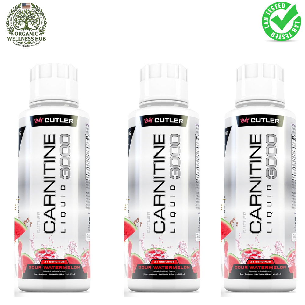 Cutler Carnitine 3000 Liquid 3-Pack | Sour Watermelon | 93 Servings | Lab Tested | Organic Wellness Hub