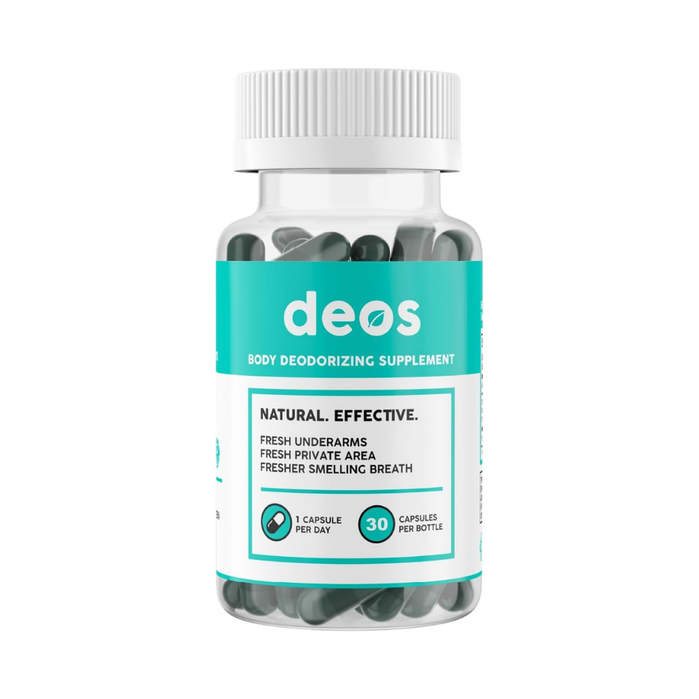 DEOS Body Deodorizing Supplement | Natural Internal Deodorant Capsules | Fresh Underarms, Breath & Body Odour | 30 Capsules | Lab Tested | Organic Wellness Hub