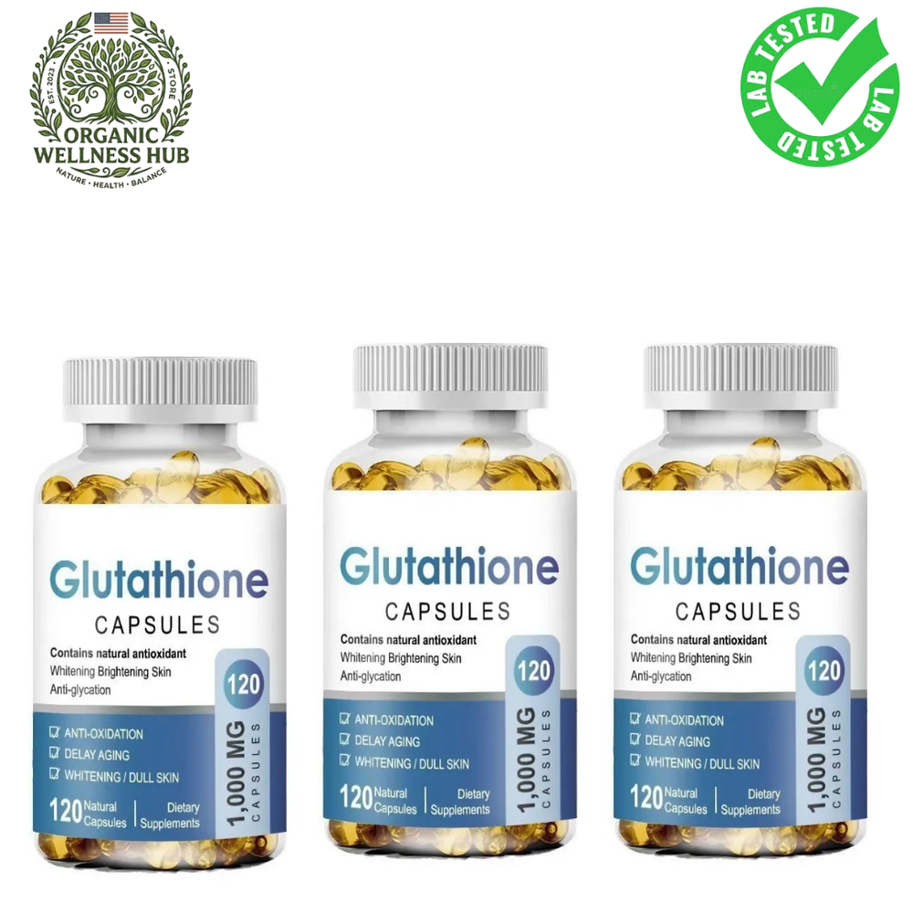 Glutathione Capsules 3-Pack Bundle 1000mg | Natural Antioxidant Skin Brightening Whitening Anti-Glycation & Anti-Aging | 360 Capsules | Organic Wellness Hub