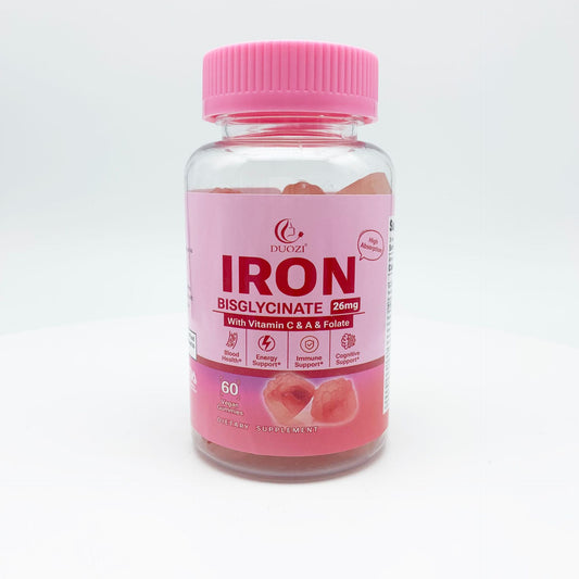 Iron Bisglycinate Gummies 26mg with Vitamin C, Vitamin A & Folate | 60 Vegan Gummies | Lab Tested | Organic Wellness Hub