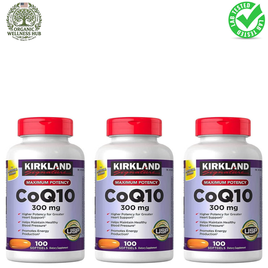 Kirkland Signature CoQ10 300mg 100 Softgels (3 Bottles) | USP Verified Heart Health & Energy Support | Organic Wellness Hub