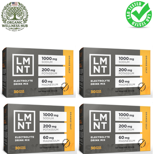 LMNT Electrolyte Drink Mix Orange Salt 30 Stick Packs (Pack of 4) | Lab Tested Hydration | Organic Wellness Hub