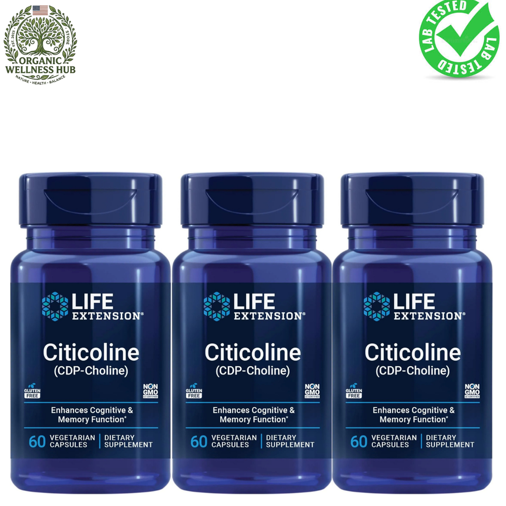 Life Extension Citicoline (CDP-Choline) 3-Pack, Enhances Cognitive & Memory Function, 180 Vegetarian Capsules - Organic Wellness Hub