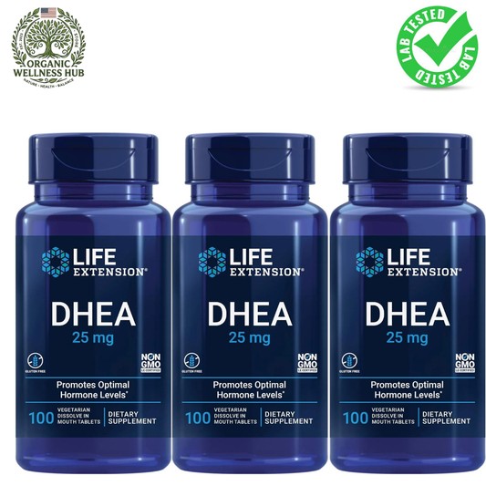 Life Extension DHEA 25mg 3-Pack, Promotes Optimal Hormone Levels, 300 Dissolve-in-Mouth Tablets - Organic Wellness Hub