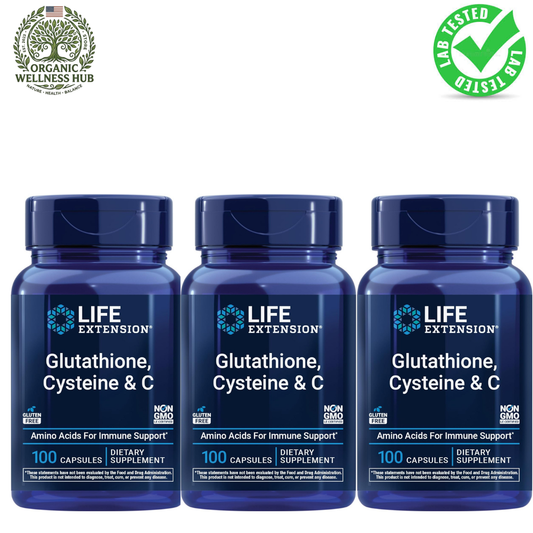 Life Extension Glutathione, Cysteine & C - 100 Capsules (Pack of 3) | Immune Support Amino Acid Supplement - Organic Wellness Hub