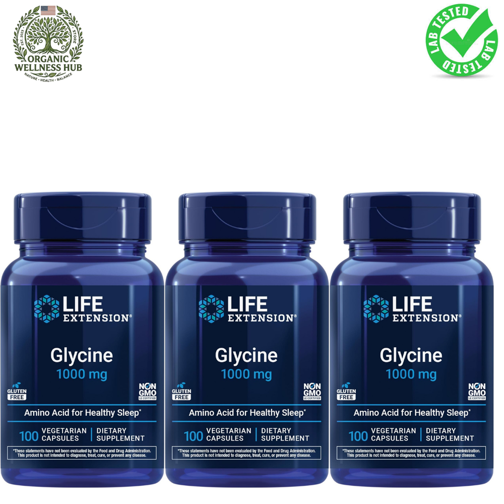 Life Extension Glycine 1000mg 3-Pack, Amino Acid for Healthy Sleep, 300 Vegetarian Capsules - Organic Wellness Hub