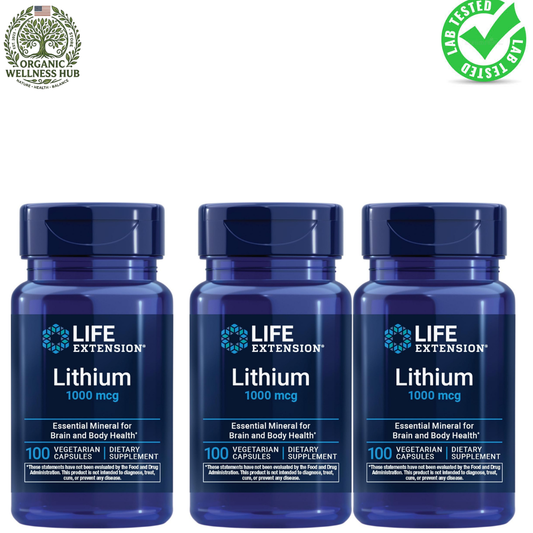 Life Extension Lithium 1000mcg 3-Pack, Essential Mineral for Brain and Body Health, 300 Vegetarian Capsules - Organic Wellness Hub