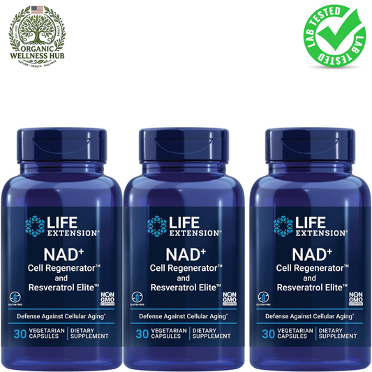 Life Extension NAD+ Cell Regenerator and Resveratrol Elite 3-Pack, Defense Against Cellular Aging, 90 Vegetarian Capsules - Organic Wellness Hub