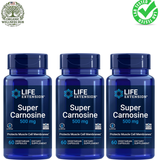 Life Extension Super Carnosine 500mg 3-Pack, Protects Muscle Cell Membranes, 180 Vegetarian Capsules - Organic Wellness Hub