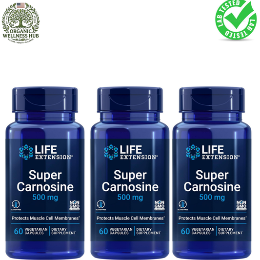 Life Extension Super Carnosine 500mg 3-Pack, Protects Muscle Cell Membranes, 180 Vegetarian Capsules - Organic Wellness Hub